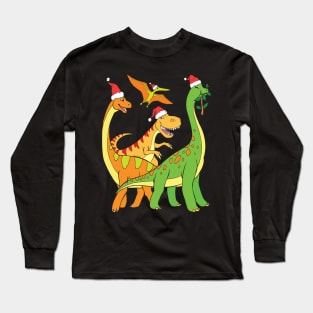 Christmas Dinosaurs T-Rex Brachiosaurus Dino Santa Long Sleeve T-Shirt